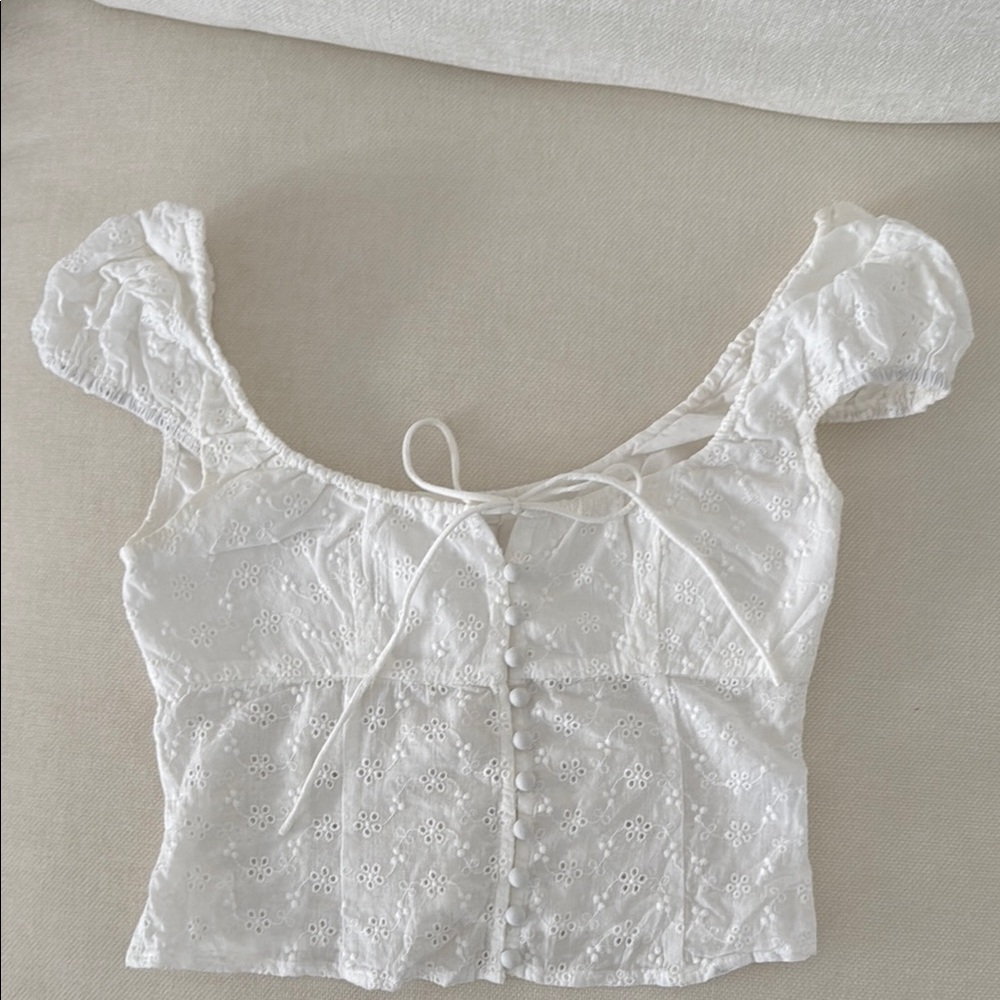 White Eyelet Button-Up Women's Top